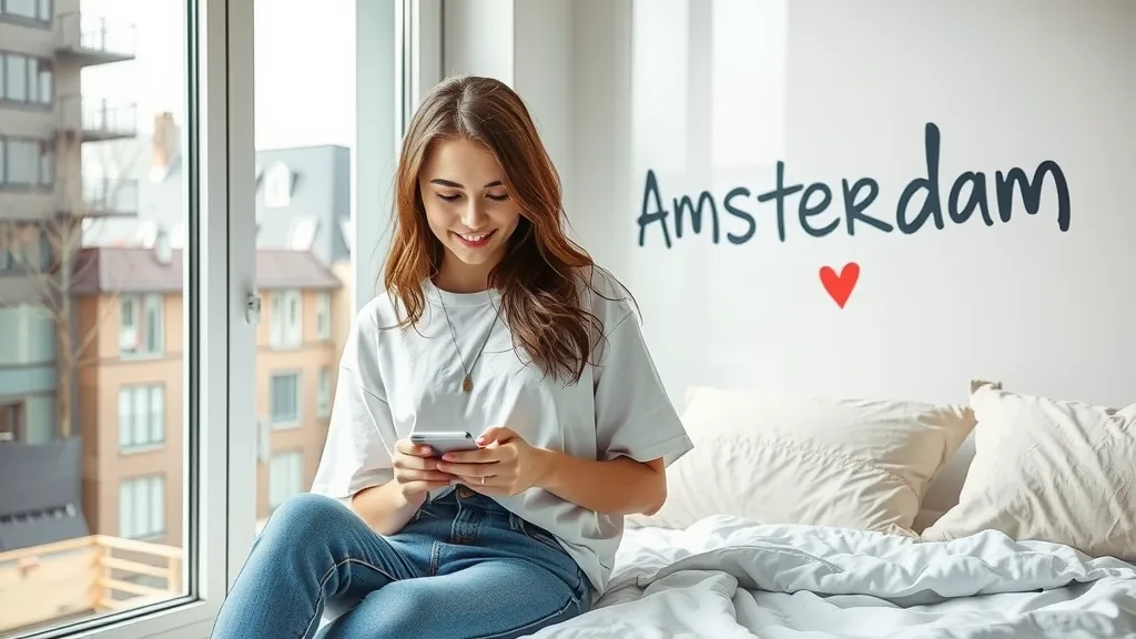 Vrouw met Amsterdam in lippenstift op haar schouder als illustratie bij thuisontvangst