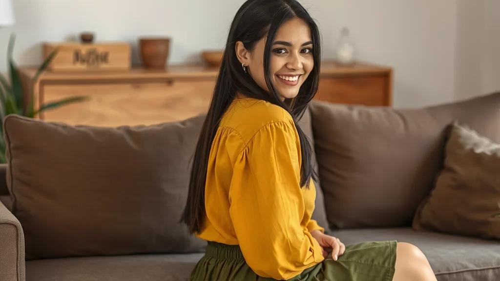 Camila van achteren gefotografeerd in een sfeervol ingerichte kamer