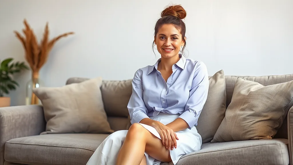 Ivana zittend op een sofa zonder bh voor een exclusieve seksadvertentie date