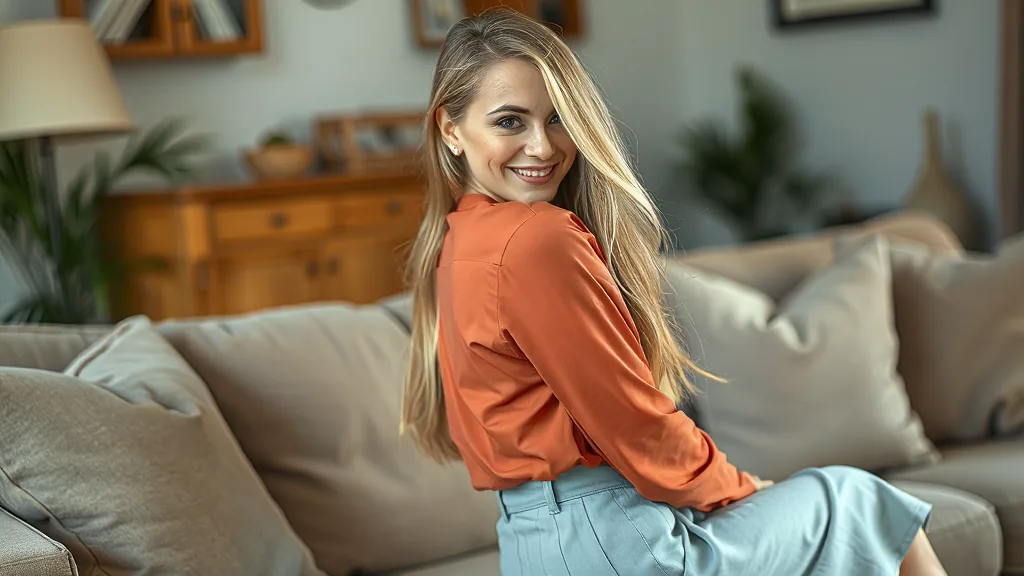 Olena van achteren gefotografeerd in een sfeervol ingerichte kamer