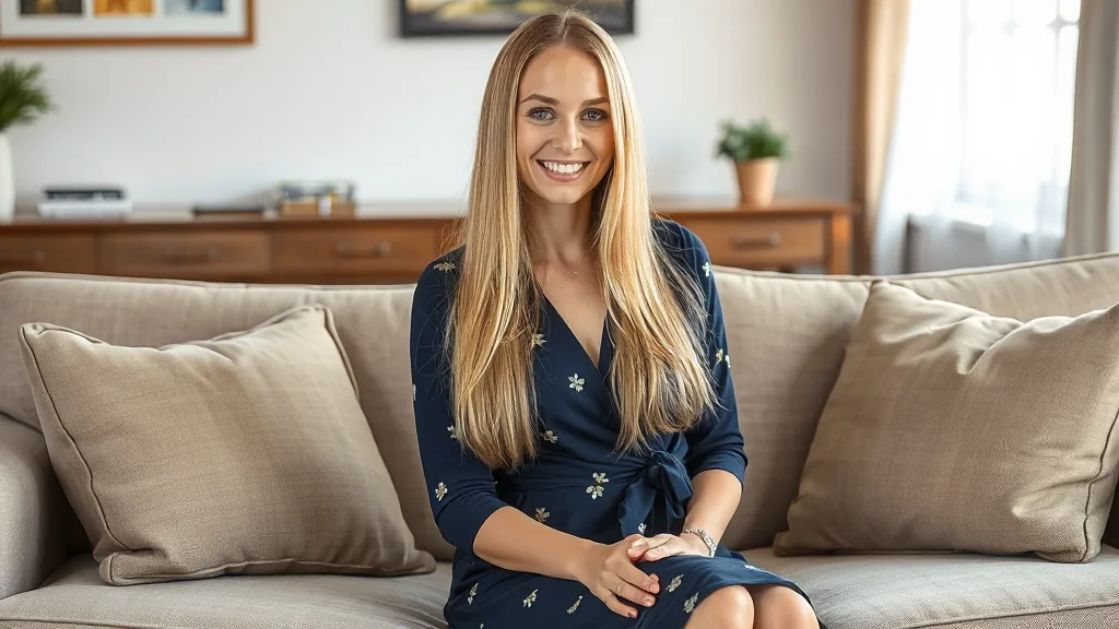 Veronika zittend op een sofa zonder bh voor een exclusieve seksadvertentie date