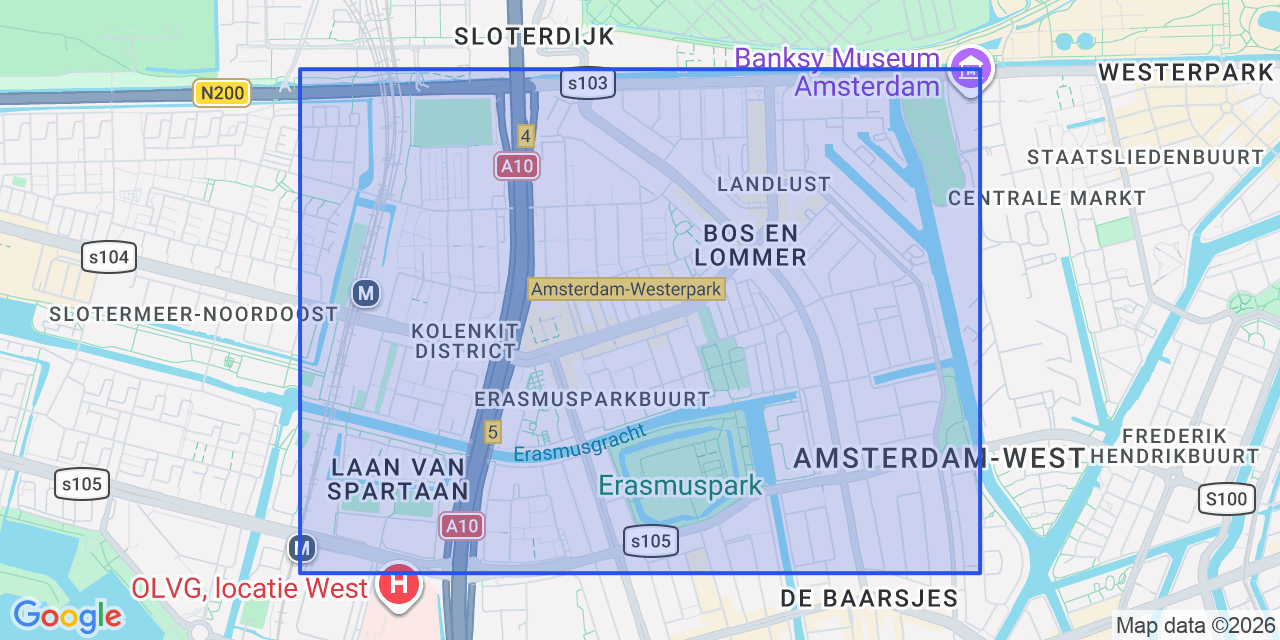 Kaart van Bos en Lommer, Amsterdam